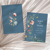 Dusty Blue Boho Wildflowers Bewaar de datum Kaart