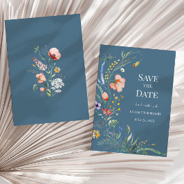 Dusty Blue Boho Wildflowers Bewaar de datum Kaart