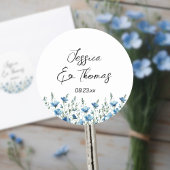 Dusty Blue Boho Wildflowers Paar Namen Trouwen Ronde Sticker
