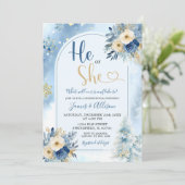 Dusty Blue Boho Winter Geslacht Reveal Bloemen Kaart (Staand voorkant)