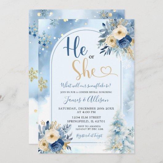 Dusty Blue Boho Winter Geslacht Reveal Bloemen Kaart (Voorkant / Achterkant)
