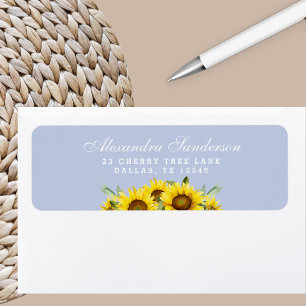 Dusty Blue Boho Yellow Sunflower Retouradres Etiket