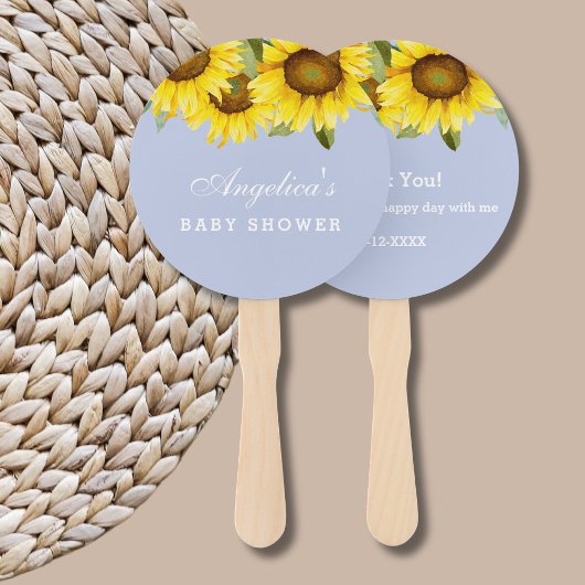 Dusty Blue Boho Yellow Zonnebloem Baby shower Handwaaier