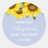 Dusty Blue Boho Zonnebloem Baby shower Dank u Ronde Sticker (Voorkant)