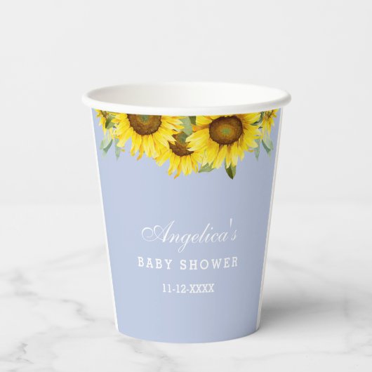 Dusty Blue Boho Zonnebloem Baby shower Paper Cup Papieren Bekers (Achterkant)