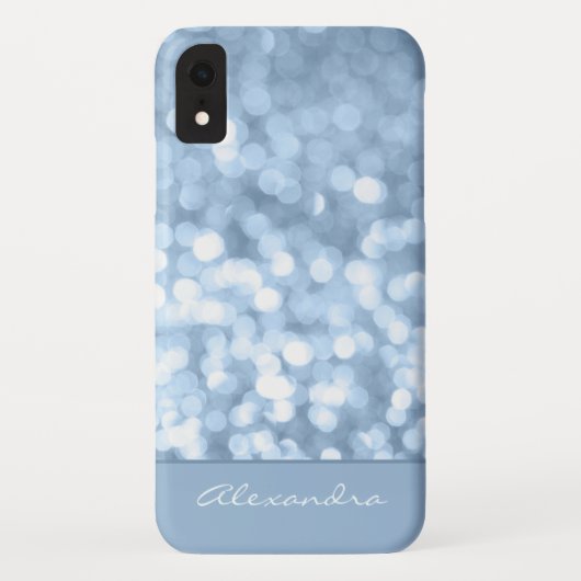 Dusty Blue Bokeh Glitter Sparkly Monogram Case-Mate iPhone Case (Achterkant)