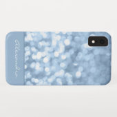 Dusty Blue Bokeh Glitter Sparkly Monogram Case-Mate iPhone Case (Achterkant (horizontaal))