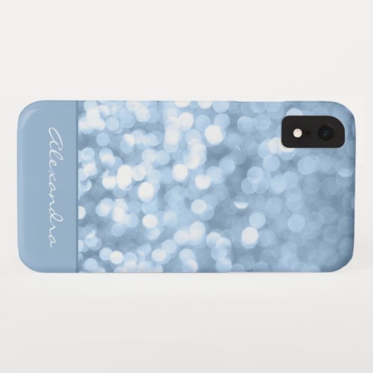 Dusty Blue Bokeh Glitter Sparkly Monogram Case-Mate iPhone Case (Achterkant (horizontaal))