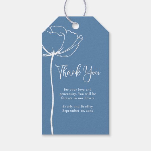 Dusty Blue Bold Simple Floral Wedding Dank u Cadeaulabel (Voorkant)