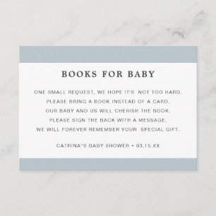 Dusty Blue Book Aanvraag Boy Baby shower Informatiekaartje