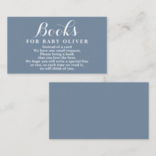 Dusty Blue Books for Baby Request Card Informatiekaartje (Voorkant / Achterkant)