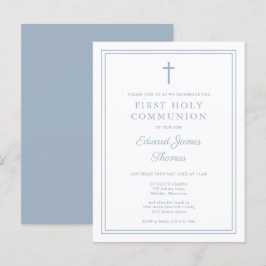 Dusty Blue Border Eerste Heilige Communie uitnodig Briefkaart