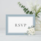 Dusty Blue Border Elegant Menu Choice RSVP Card (Staand voorkant)