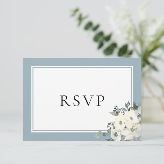Dusty Blue Border Elegant Menu Choice RSVP Card (Staand voorkant)