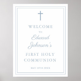 Dusty Blue Border Heilige Communie Welkomstbord Poster