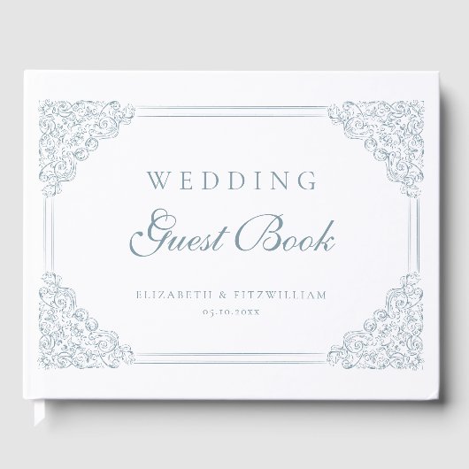 Dusty Blue Bordered Lijst Wedding Gastenboek (Voorkant)