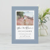 Dusty Blue Borders Foto bewaart de datum bruiloft Save The Date (Staand voorkant)
