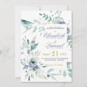 Dusty Blue Botanic Waterverf Elegant Wedding Kaart (Voorkant)