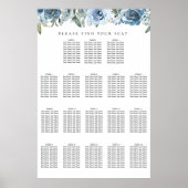 Dusty Blue Botanical 18 Table Seating Chart Poster (Voorkant)