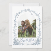 Dusty Blue Botanical Arch Garden Wedding Photo Save The Date (Voorkant)