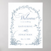 Dusty Blue Botanical Arch Garden Wedding Welcome  Poster (Voorkant)