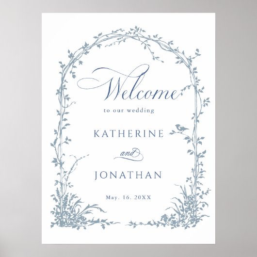 Dusty Blue Botanical Arch Garden Wedding Welcome  Poster (Voorkant)