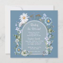 Dusty Blue Botanical Baby in Bloom Baby shower Kaart