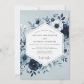 Dusty Blue Botanical Bloom Wedding Kaart (Voorkant)