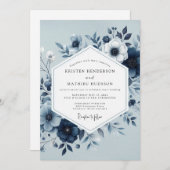 Dusty Blue Botanical Bloom Wedding Kaart (Voorkant / Achterkant)