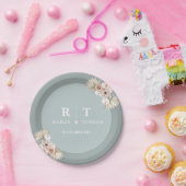 Dusty Blue Botanical Boho Elegant Wedding Monogram Papieren Bordje (Feest)