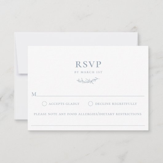 Dusty Blue Botanical Branch Food Allergy RSVP Card (Voorkant)