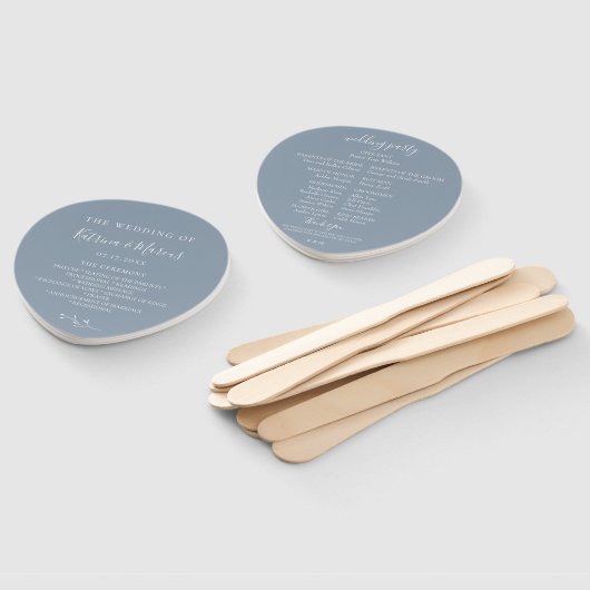 Dusty Blue Botanical Branch Trouwprogramma Handwaaier (Niet-gemonteerd)