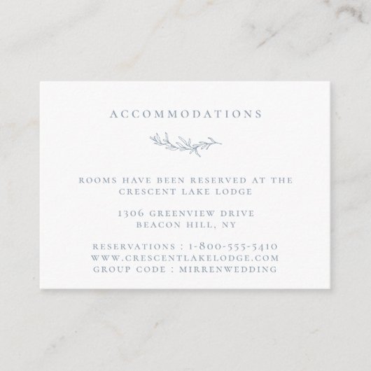 Dusty Blue Botanical Branch Wedding Accommodations Informatiekaartje (Voorkant)
