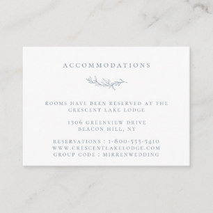 Dusty Blue Botanical Branch Wedding Accommodations Informatiekaartje