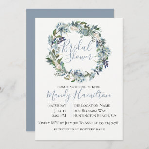 Dusty Blue Botanical Bridal Shower Uitnodiging