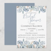 Dusty Blue Botanical Bridal Shower Uitnodiging (Voorkant / Achterkant)