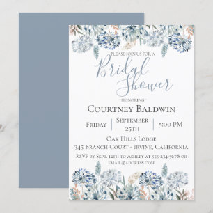 Dusty Blue Botanical Bridal Shower Uitnodiging