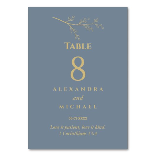 Dusty Blue Botanical Christian Wedding    Table Nu Kaart (Voorkant)