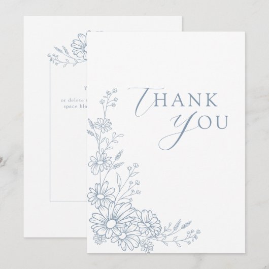 Dusty Blue Botanical Daisy Garden Wedding Bedankkaart (Voorkant / Achterkant)