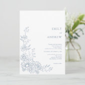 Dusty Blue Botanical Daisy Garden Wedding Kaart (Staand voorkant)