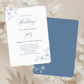 Dusty Blue Botanical Elegant Script Wedding Invite Kaart