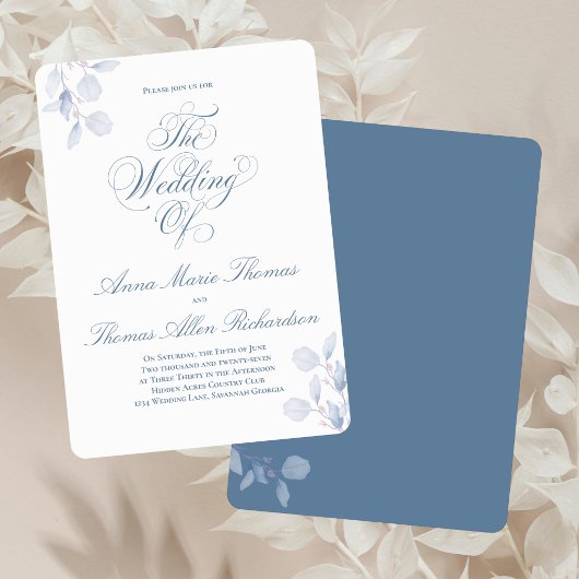 Dusty Blue Botanical Elegant Wedding Of Minimal Kaart