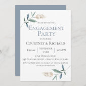 Dusty Blue Botanical Engagement Party uitnodiging (Voorkant / Achterkant)