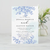 Dusty Blue Botanical Eucalyptus Leaves Wedding Kaart (Staand voorkant)
