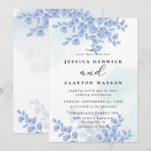 Dusty Blue Botanical Eucalyptus Leaves Wedding Kaart (Voorkant / Achterkant)