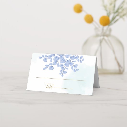 Dusty Blue Botanical Eucalyptus Leaves Wedding Plaatskaartje (Voorkant)