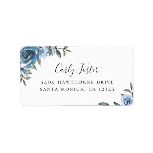 Dusty Blue Botanical Floral Address Label (Voorkant)