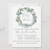 Dusty Blue Botanical Floral Baby shower Invitation Kaart (Voorkant)