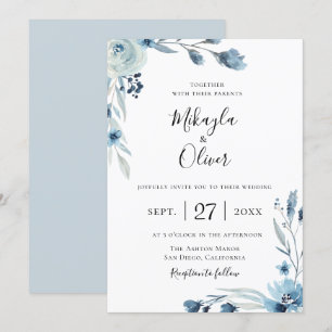 Dusty Blue Botanical Floral bruiloft uitnodiging