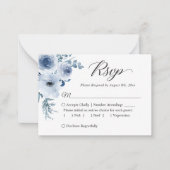 Dusty Blue Botanical Floral Budget Kleine RSVP-kaa Notitiekaartje (Voorkant)